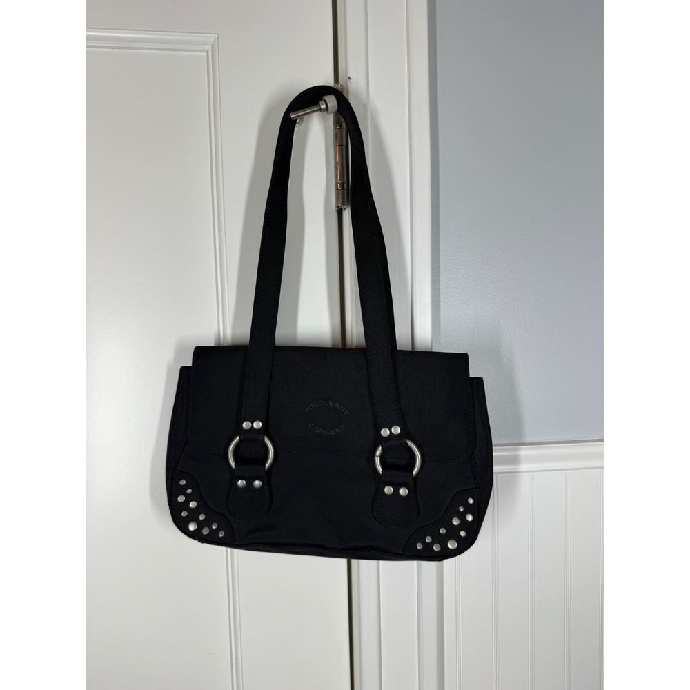 Y2K 90's Polo Jeans Ralph Lauren Shoulder Bag Small Black Studded Canvas Purse